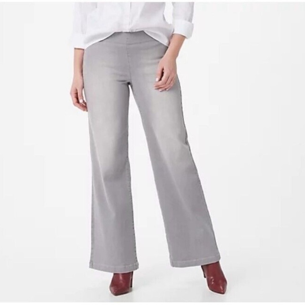 NYDJ‎ Pull-On Wide Leg Jeans Clean Grace Gray Super Stretch Size 0 Minimalist